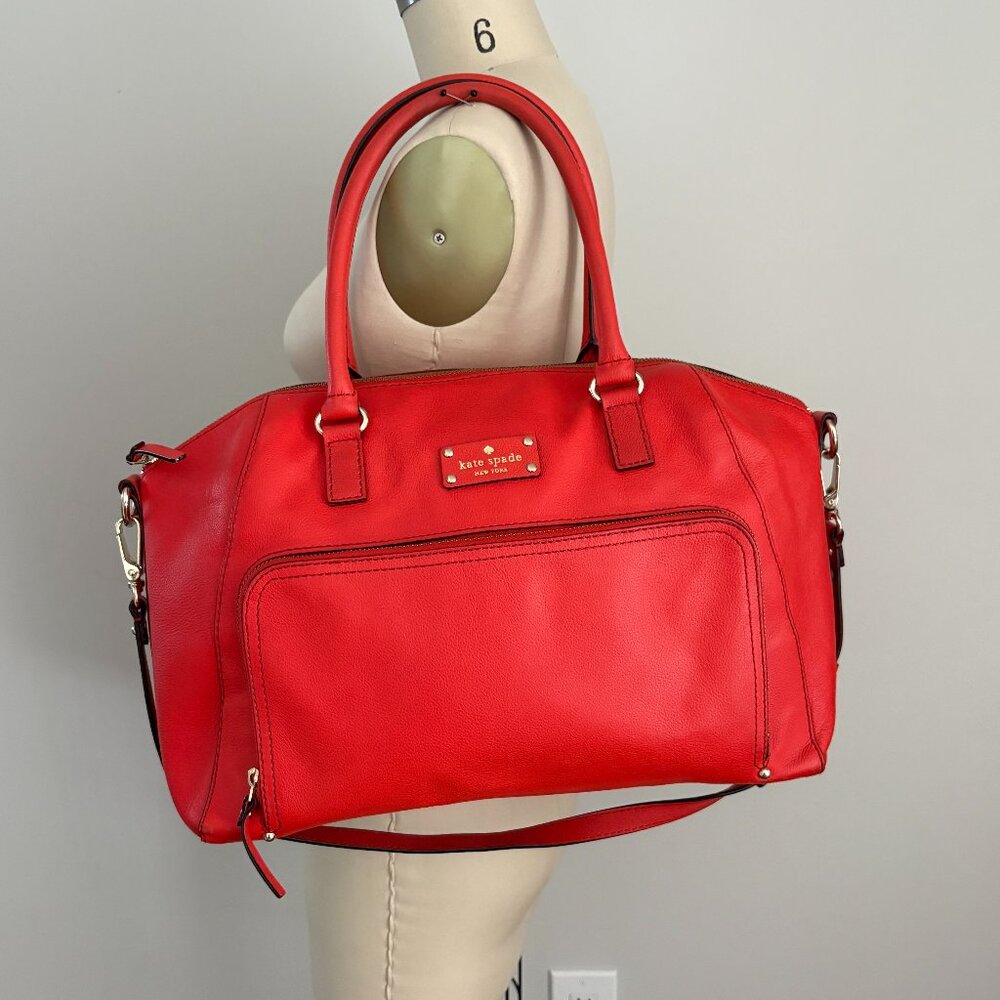 Kate Spade Large Orange/Red Leather Tote Bag Shoulder Catalina Satchel Classic